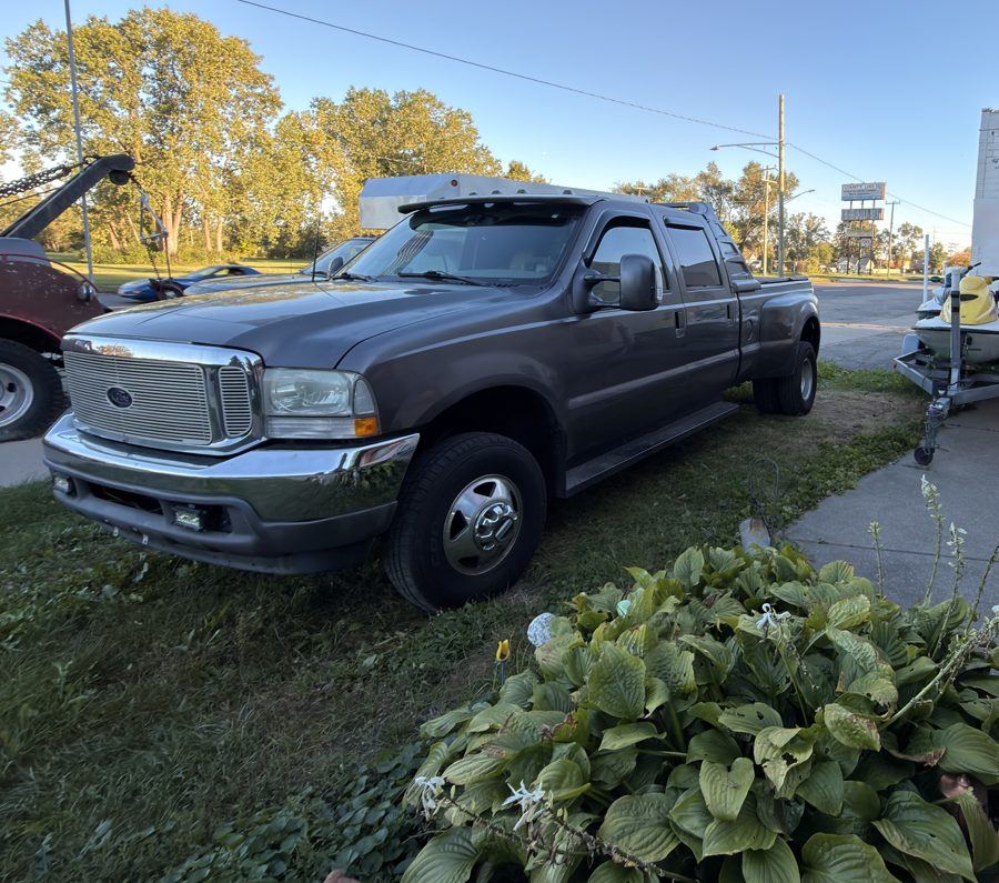 Dually pickup truck at the James Towing lot